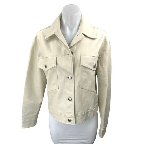 Aritzia Wilfred Faux Vegan Leather Gaze Women's Beige  Button Down Coat Jacket S - Picture 1 of 4